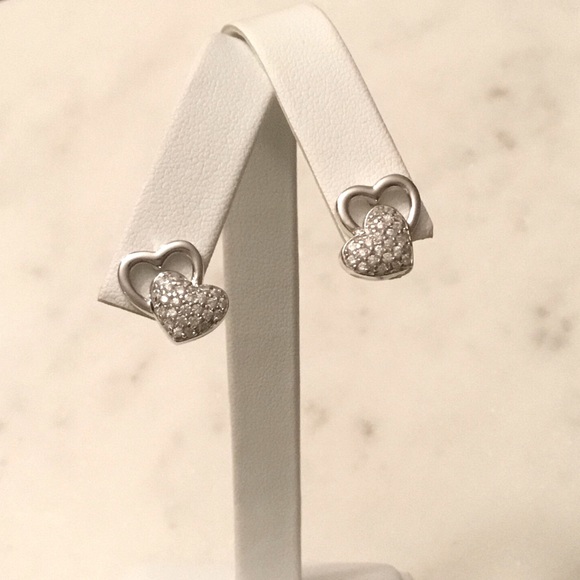 Sterling Silver Cz Heart Earrings - Picture 13 of 16